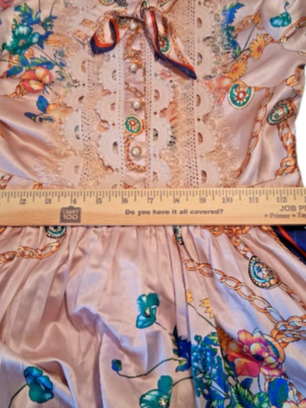 NWOT Retro Baroque Chain Print Pleated Midi Dress Pink - Picture 14 of 16